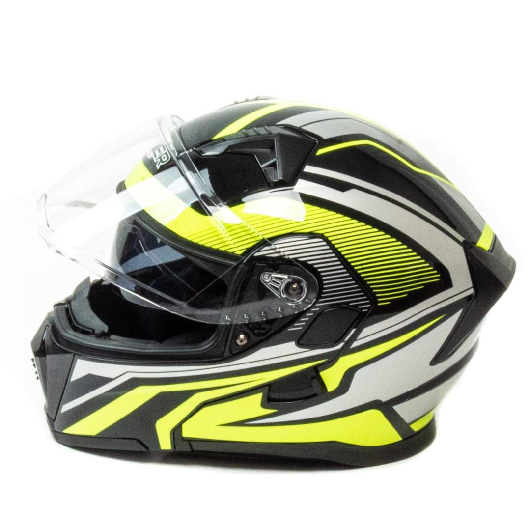 Шлем мото модуляр HIZER J5906 №1 (L)  black/neon yellow (2 визора)