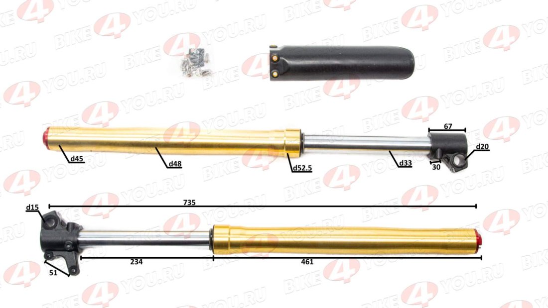 Амортизатор L=735 передний d45x48 (перья, компл.)